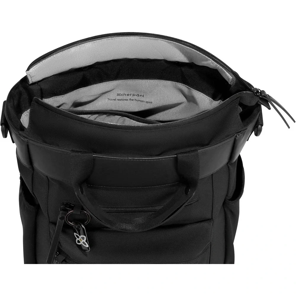 Sherpani Tote Backpack Convertible Black Nylon Leather Trim Versatile - Picture 6 of 14